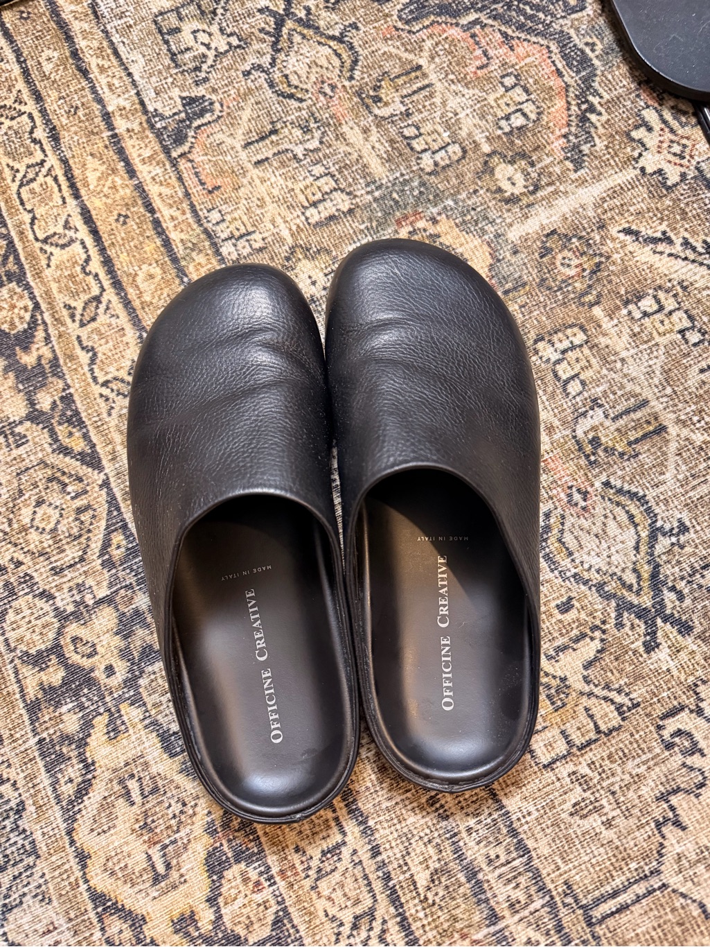 Officine Creative Men's Black Leather Slip-On Mules